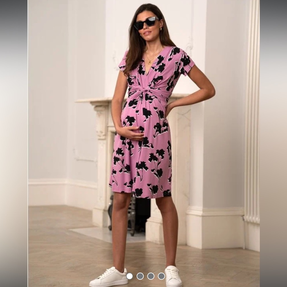 Seraphine Pink & Black Floral Knot Front Maternity Dress